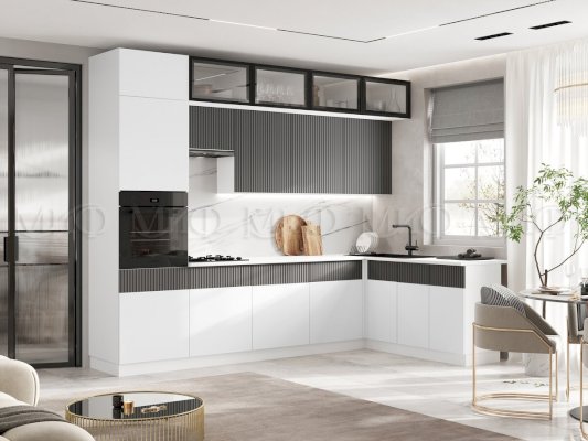 Модульная кухня Оливия Белый глянец холодный/Графит софт (Миф)